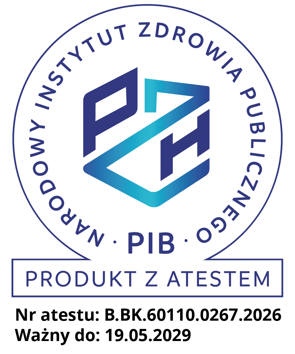 Produkt z atestem narodowego instytutu zdrowia publicznego.